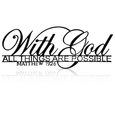 Hotop with God All Things are Possible Metal Sign Scripture Wall Art Bible Verses Wall Decor Black Christian Inspirational Word Wall Hanging Decor for Living Room Home Office Church, 15.3 x 5.9 Inch