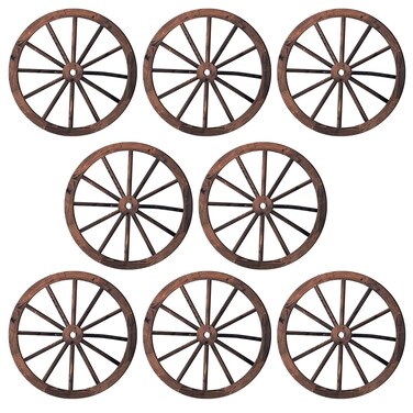 8 Pieces Wooden Wagon Wheel Wall Decor 10 Inches Old Western Wood Wall Art Farmhouse, Rustic Yard Decor Wood Hanging Decorative Wheels for Garden Home Bar Garage