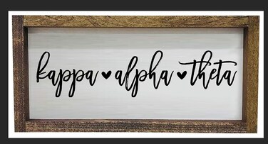 Sorority Shop Kappa Alpha Theta Wall Art - 17" X 9" Rectangle Wood Framed Wall Decor, Wall Sign with Script Design, Gift for KAT Sisters