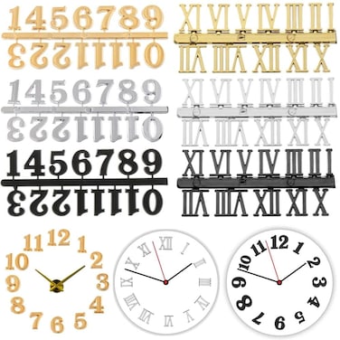 Vctitil 6 Pieces Clock Numerals Kit,Arabic Number and Roman Number DIY Digital Clock Numbers Clock Hands Design Replacement Parts Clock Accessories for Home