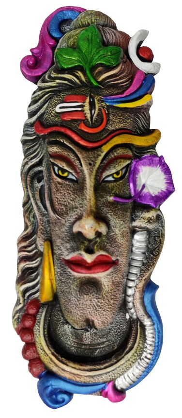 Purpledip Terracotta Clay Wall Hanging Shiva: Colorful Mahadev Siva Hanging for Living Room (12744A)