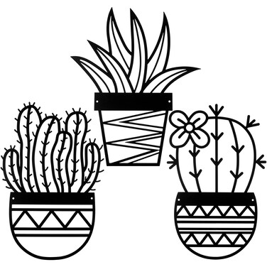 Hotop 3 Pieces Cactus Metal Wall Art Natural Themed Metal Wall Decors Plant Modern Metal Wall Art Black Metal Modern Wall Decor for Office Home Living Room Bathroom Housewarming Decor