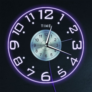 Timethink Modern 12'' LED Lighted Wall Clock, Silent Quartz Night Light Clock with 7 Luminous Modes, Big Numbers Wall Decor for Living Room Bedroom, Red, Green, Blue, White, Cyan, Purple, Yellow
