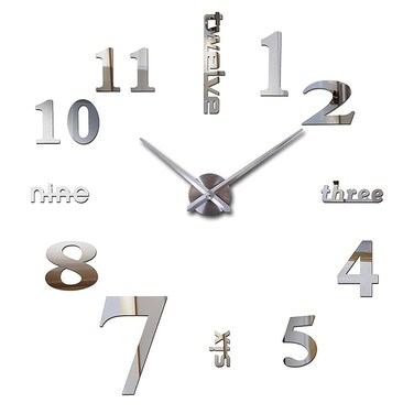 3D DIY Large Wall Clocks for Living Room Decor, Wall Clock Stickers Frameless Mirror Surface Wall Sticker Home Decor Silent Modern Wall Clocks for Bedroom Kitchen Office School Wall Decoration(Silver)