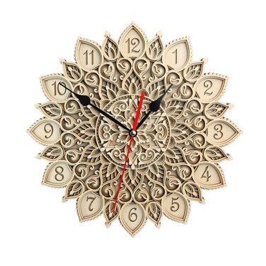 12'' Living Room Wall Clock Installation Mandala Flower Clock Tabletop Decoration Wooden Wall Clock Suitable for Office, Home Dining Bedroom, Kitchen, Support Wall Hanging and Desktop Furnishings.