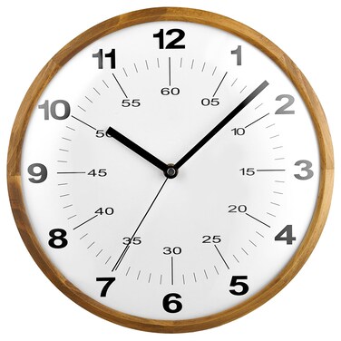 Tahitica Wooden Wall Clock, 12 Inch Modern Non-Ticking Silent Wall Clocks Quartz Decorative Clocks, Classic Large Number Round Clock for Bedroom Home Kitchen Room Office School