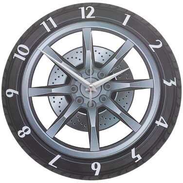 Kichvoe 3D Garage Wall Clock Wheel Shaped Tire Rim Clock Silent Battery Operated Acrylic Gear Clock Mute Wall Clock for Automotive Mechanic Shop Car Enthusiasts Bedroom