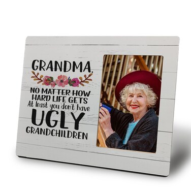 Mancheng-zi Grandma Picture Frame, Funny Grandma Gifts from Grandchildren, Grandma Gifts for Birthday Christmas, Grandma at Least You Don't Have Ugly Grandchildren 4x6 Picture Frame