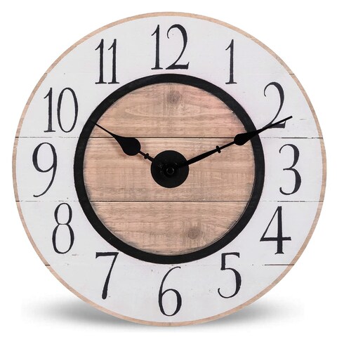 NIKKY HOME 12&quot; Wall Clock Vintage Farmhouse Wooden Battery Operated Wall Mounted Clock Silent Non-Ticking Distressed Color Matching Design Wood Clock Home Decor for Kitchen, Living Room, Bedroom