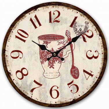 Antique Round Wall Clock, Eruner 12-inch Wooden Clock for Living Room Kitchen No Second Hands Design Flower Floral Pattern Vintage Style Office Hall Wall Clock