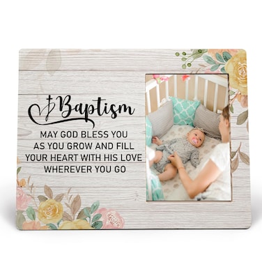 MAQIKA Baptism Picture Frame, Baptism Frame, Christening Gifts, Baptism Gifts for Girls Boys, Baby Dedication Gifts for Girls Boys, Baby Blessings Baptism-Christening Wood Photo Frame for 4x6 Photos