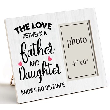 Zauly Father Daughter Wooden Picture Frame Gift, Love Between a Father and Daughter Knows No Distance Wood Photo Frame Gifts for Bday Father's Day Long Distance, Tabletop &amp; Wall Mounting, 4x6 Photo