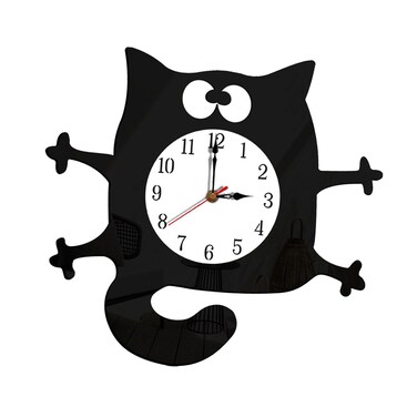 MYCENSE Cat Shaped Wall Clock Non-Ticking Battery Operated Art Clock for Bedroom Kitchen Decoration