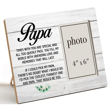 Oqtumes Papa Gift Picture Frame, Gifts for Grandpa Papa Grandad Grandfather, Rustic Papa Wood Picture Frame 8 x 10 Inches, Wall Mount and Tabletop - 4 x 6 Inch Photo