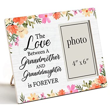 Zauly Grandma Wooden Picture Frame Gift From Granddaughter, Floral Grandmother &amp; Granddaughter Wood Photo Frame Gifts, Tabletop &amp; Wall Mounting, 4x6 Inch Photo