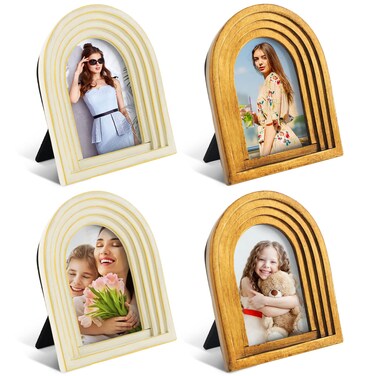 Wesiti 4 Pcs 2 x 3 Inch Vertical Arc Resin Picture Frame Mini Decorative Photo Frame with Gradient Design Antique Picture Frames for Tabletop Wall Hanging Display Home Decor, Gold and White with Gold