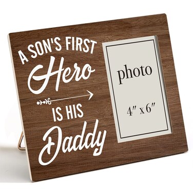 Zauly Daddy and Son Wooden Picture Frame Gift for Father New Baby Dad, a Son's First Hero Wood Photo Frame Gifts for Father's Day Birthday Christmas, Tabletop and Wall Mounting, 4x6 Inch Photo