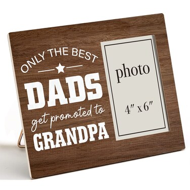 Grandpa Wooden Picture Frame Gift for New Papa, Best Dads Get Promoted to Grandpa Wood Photo Frame for Father's Day Baby Announcement Birthday Christmas, Tabletop and Wall Mounting, 4x6 Inch Photo