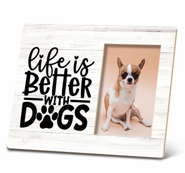 SRADMO Dog Frame, Dog Frames For Pictures, Dog Picture Frame, Dog Photo Frame, Pet Picture Frame, Dog Gifts, Dog Gifts For Dog Lovers, Life Is Better With Dogs 10x8 Inch Wooden Tabletop Photo Frame