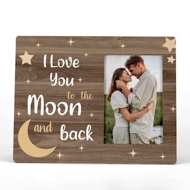FONDCANYON I Love You To The Moon And Back Picture Photo Frame,Couples Love Picture Frames,Valentine Wedding Gifts For Girlfriend Boyfriend Husband Wife Him Her (4x6 Inch Photo)