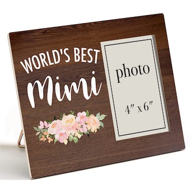 Zauly Mimi Wooden Picture Frame Gift, World's Best Mimi Wood Photo Frame Gifts Idea for Grandma Nana Grandmother, Tabletop &amp; Wall Mounting, 4x6 Inch Photo