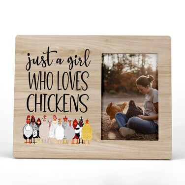 FONDCANYON Just A Girl Who Loves Chickens Picture Photo Frame,Funny Cartoon Hen Chicken Picture Frames,Chicken Lover Gifts,Farmer Girls Women Gifts(4x6 Inch Photo)