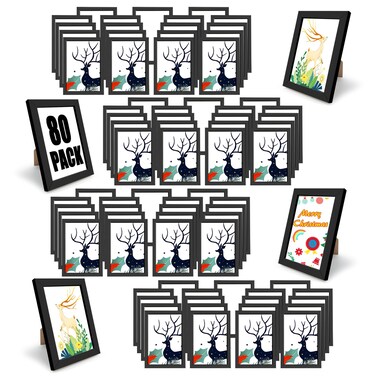 YOUKE OLA Set of 80 Picture Frame Bulk Photo Frames with Mat Wall Mounting Simple Photo Frames Multi Picture Frames for Wall or Tabletop, 4x6 Black
