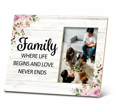 SRADMO Family Picture Frame, Family Frame, Family Photo Frame, Family Frames For Pictures, Family Room Decor, Family Where Life Begins And Love Never Ends 10x8 Inch Wooden Tabletop Photo Frame