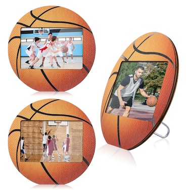 Vicenpal 3 Pcs Basketball Picture Frame 4 x 6 Inch Sport Themed Wooden Photo Frame Basketball Tabletop Picture Frame for Home Table Display Party Decorations Birthday Gifts for Men, Athletes, Teams