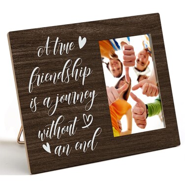 Nurawo Friends Wood Picture Frame Rustic a True Friendship is a Journey Without an End Wooden Photo Frame for Tabletop or Wall Display (for 4x6 Photo), Best Friend Gift