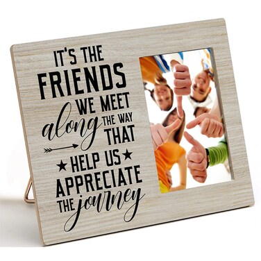 Nurawo Friends Rustic Wood Picture Frame It's Friends We Meet Along the Way Wooden Photo Frame for Tabletop or Wall Display (for 4x6 Photo), Best Friend Gift