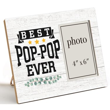 Oqtumes Grandpa Picture Frame Pop Pop Gift, Gifts for Grandad Papa Grandpa Grandaddy, Rustic Best Pop-Pop Ever Wood Picture Frame 8 x 10 Inches, Wall Mount and Tabletop - 4 x 6 Inch Photo