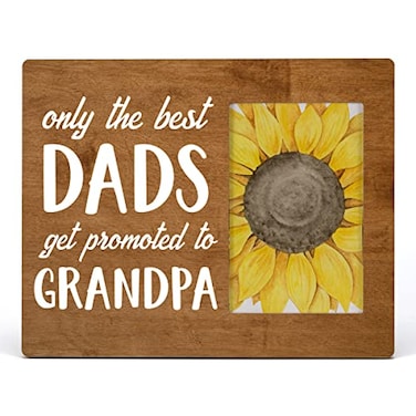 HOIJAUMAI Grandpa Wood Picture Frame Gift, Only the Best Dads Get Promoted to Grandpa Wooden Photo Frame Father's Day Pregnancy Announcement Gift, Tabletop and Wall Mounting, Display Photo 4x6 Inch