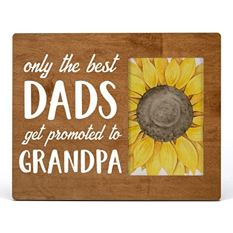 HOIJAUMAI Grandpa Wood Picture Frame Gift, Only the Best Dads Get Promoted to Grandpa Wooden Photo Frame Father&#39;s Day Pregnancy Announcement Gift, Tabletop and Wall Mounting, Display Photo 4x6 Inch