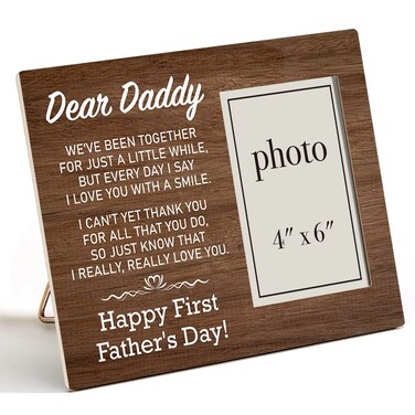 Zauly First Father's Day Gift Wooden Picture Frame for Daddy New Dad Daddy-to-be from Baby Girl Boy, Daddy Thank You Wood Photo Frame Gifts, Tabletop and Wall Mounting, 4x6 Inch Photo