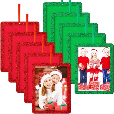 Maitys 10 Pieces Christmas Photo Ornament Frames Felt Hanging Photo Frame Glitter Xmas Photo Frame Ornaments Holiday Picture Frame Tree Decoration for Christmas Photo Trees Decoration