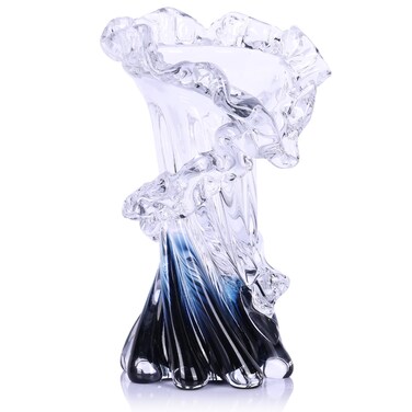 Hand Blown Blue Glass Vase, Unique Art Beautiful Ocean Glass Vase for Home Centerpiece, Coffee Table, Living Room, Office Decor