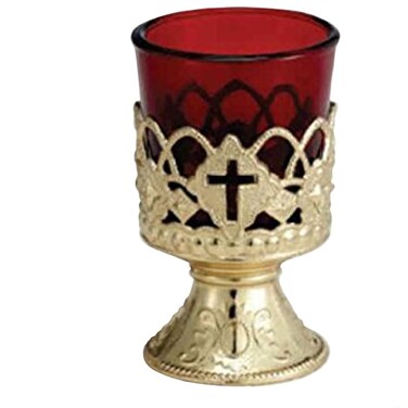 Electric Votive Stand 4" Gold Plated Metal with Ruby Glass Boxed