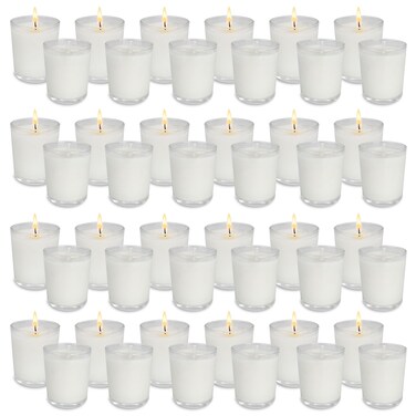 48 Pack Unscented Clear Glass Filled Votive Candles. Hand Poured Wax Candle Ideal Gifts