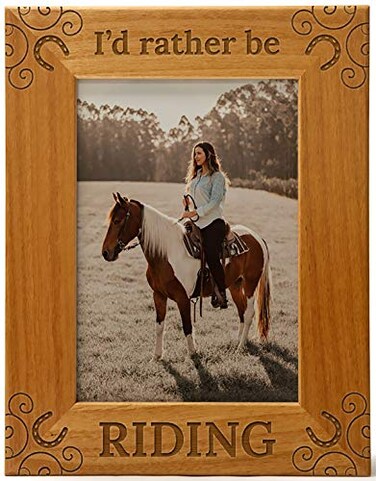 CEDAR CRATE MARKET I'd Rather Be Riding Pet Picture Frame Engraved Natural Wood, Fits a 5x7 Vertical Portrait, Horse Picture Frame, Horse Mom Gifts