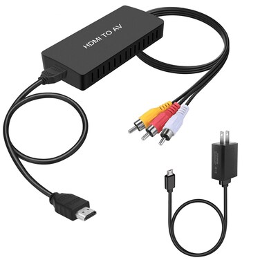 Dingsun HDMI to RCA Converter with HDMI Cabler and Power Adapter HDMI to AV Adapter HDMI to Older TV Adapter Compatible for Apple TV, Android TV Box, Roku, Fire Stick, DVD, Blu-ray Player ect.