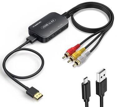 Viagkiki HDMI to RCA Converter, HDMI to RCA Adapter, HDMI to AV 3RCA CVBs Composite Video Audio Converter Adapter for TV Stick/Roku/Apple TV/PC/Laptop/Xbox/HDTV/DVD (with HDMI Cable &amp; USB Cable)