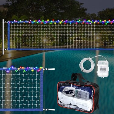 ShinyRelief LED Pool Volleyball Net 15-25 ft Light up Portable Volleyball Net Replacement Volleyball Pool Net for Adult Water Game Outdoor Backyard Inground Pool Party