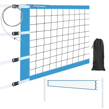 Olybeaka Professional Volleyball Replacement Net 32x3FT with Aircraft Steel Cable &amp; 4 Widened Straps, Upgraded Weather Resistance Volleyball Net Only (Blue)