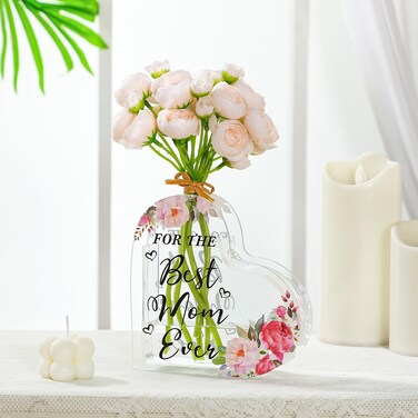 RimCereal Christmas Acrylic Gifts for Mom Acrylic Heart Vase Mom Gifts from Daughter Son Heart Shaped Gifts Clear Decorative Flower Vase for Birthday Gifts Bouquet Decor from Daughter Son