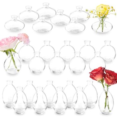 Glass Bud Vase Set of 28 Pcs for Rustic Wedding Centerpieces and Home Decor, Small Glass Vases for Flowers, Mini Bud Vase Set&iuml;&frac14;&OElig;Vintage Vases for Centerpieces