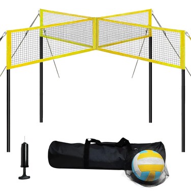 VICHTOP Four Square Volleyball Game Set,Way Volleyball and Badminton Combo Net for Backyard and Beach,Outdoor Portable Volleyball Net with Carrying Bag