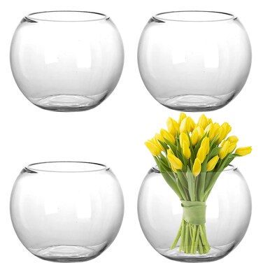 YOUEON 4 Pack Glass Bubble Bowl Vases, 6" W x 4.5" H Glass Terrarium Bowls Fish Bowls Round Glass Vase Candle Holders, Globe Flower Vase Centerpiece for Wedding Event Home Decor