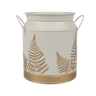 PHILPETY Shabby Chic Classy Designed Gold Milk Can with Leaf Pattern Galvanized Finish Metal Vase Country Jug Rustic Jar Primitive Decorative Flower Holder, 7.3" H