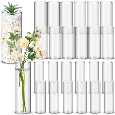 Nuogo 24 Pcs 10 Inch Acrylic Clear Cylinder Vase Plastic Flower Vase Unbreakable Tall Vase for Wedding Centerpieces Party Home Plants Bouquet Decor
